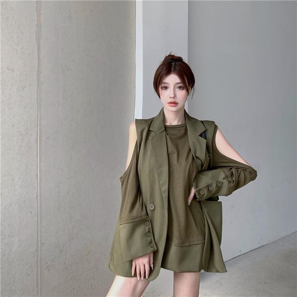 women's vests 2021 chic loose green women waistcoat spring autumn double buttons female oversized suit jacket sleeveless outwear, Black;white
women's vests 2021 chic loose green women waistcoat spring autumn double buttons female oversized suit jacket sleeveless outwear, Black;white