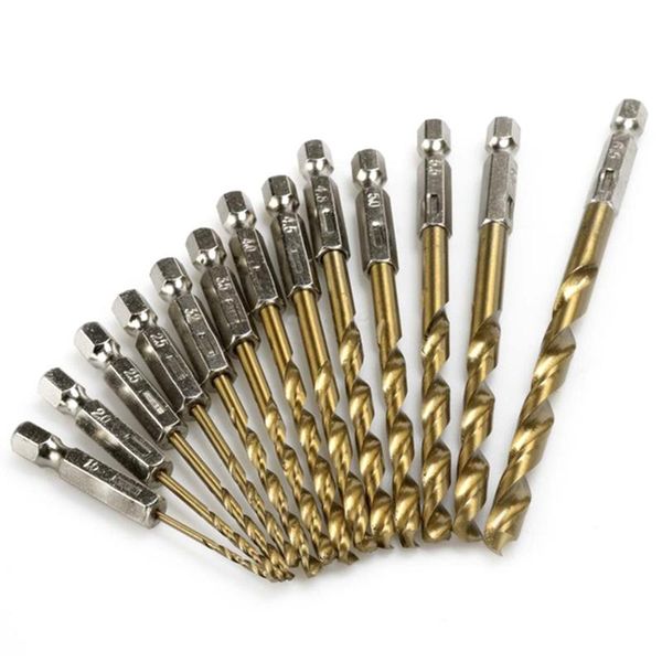 est 13pcs high speed steel titanium coated drill bit set hex shank 1.5-6.5mm wood plastic tool professional bits
est 13pcs high speed steel titanium coated drill bit set hex shank 1.5-6.5mm wood plastic tool professional bits