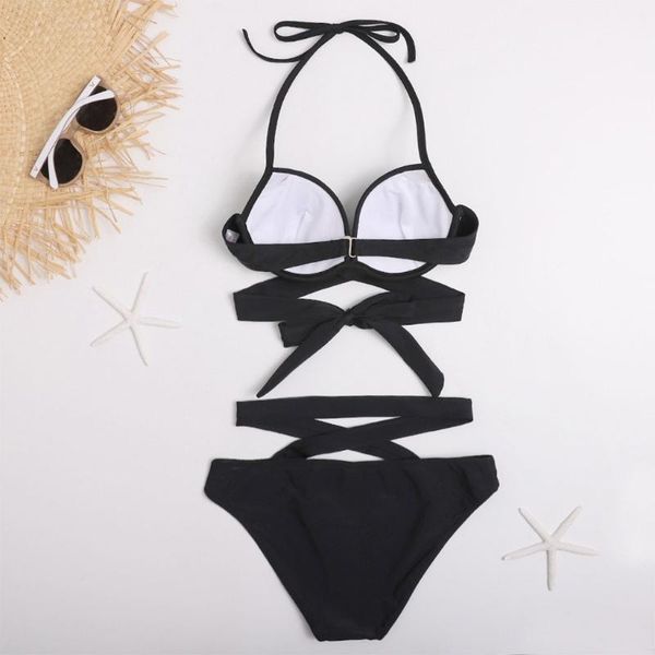 women's swimwear 066f women 2pcs criss cross bikini set halter push up underwire padded swimsuit, White;black
women's swimwear 066f women 2pcs criss cross bikini set halter push up underwire padded swimsuit, White;black