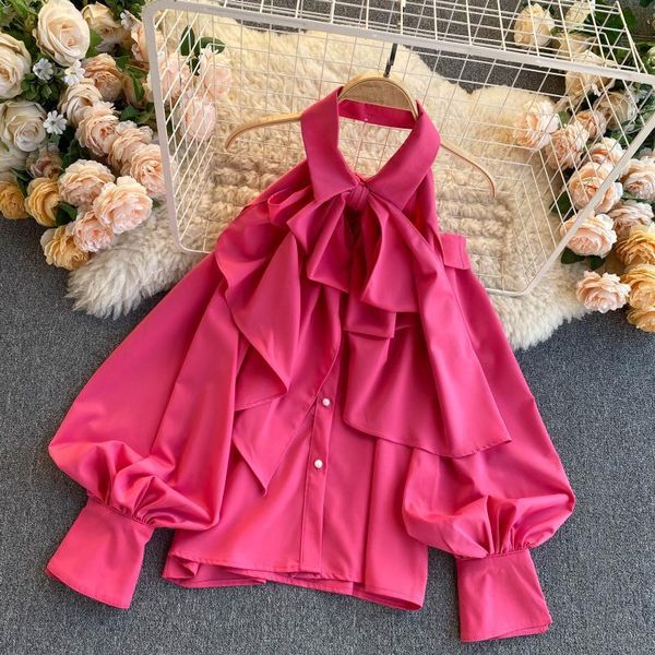 women's blouses & shirts luxury bowtie blouse hanging neck backless off shoulders female long lantern sleeve crop corset blusas mujer, White
women's blouses & shirts luxury bowtie blouse hanging neck backless off shoulders female long lantern sleeve crop corset blusas mujer, White