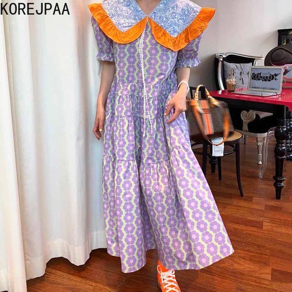 korejpaa women dress summer korean chic ladies retro lapel contrast stitching floral loose puff sleeve large swing vestidos 210526, Black;gray
korejpaa women dress summer korean chic ladies retro lapel contrast stitching floral loose puff sleeve large swing vestidos 210526, Black;gray