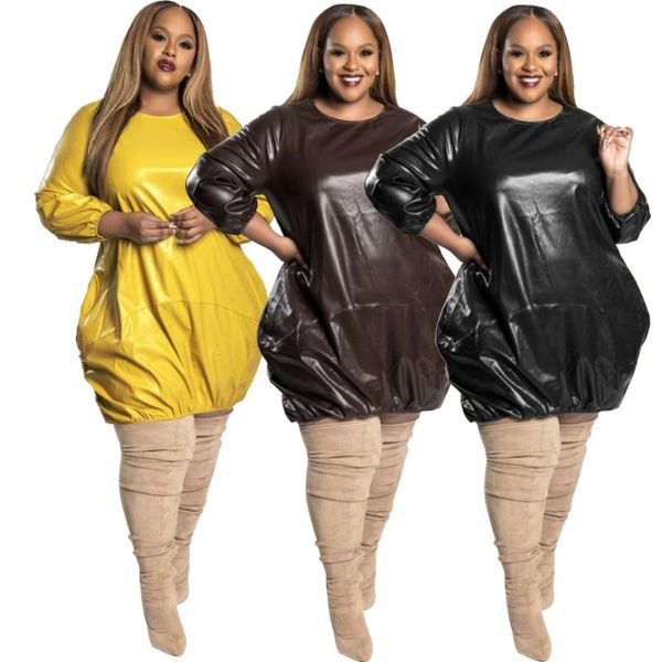 casual dresses plus size women's autumn winter 2022 o-neck solid color knee-length elegant pu loose dress arrivals, Black;gray
casual dresses plus size women's autumn winter 2022 o-neck solid color knee-length elegant pu loose dress arrivals, Black;gray