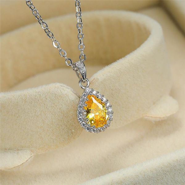 pendant necklaces luxury female yellow zircon necklace gold crystal stone for women vintage water drop wedding, Silver
pendant necklaces luxury female yellow zircon necklace gold crystal stone for women vintage water drop wedding, Silver