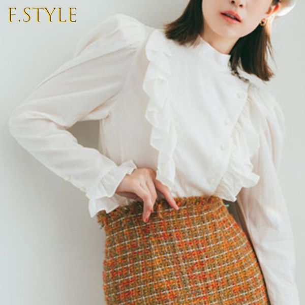women's knits & tees 2021 japan style sweet blusas women blouses stand collar drawstring ruffled button puff long sleeved solid shirts, White 
women's knits & tees 2021 japan style sweet blusas women blouses stand collar drawstring ruffled button puff long sleeved solid shirts, White