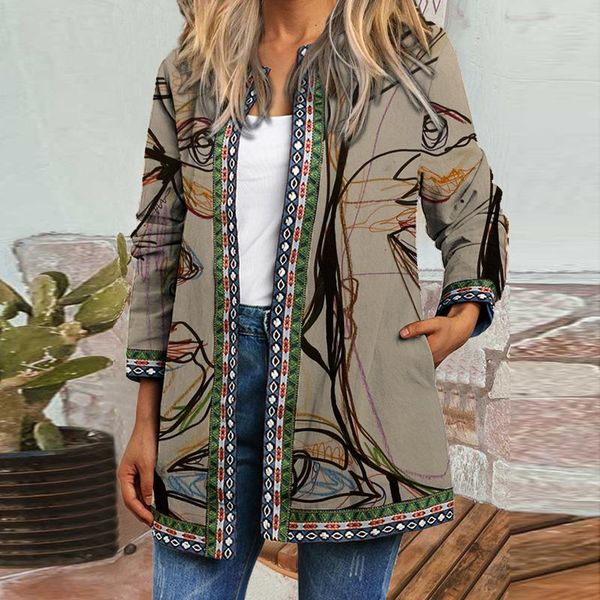 women's trench coats retro ethnic print windbreaker jacket elegant women stand collar cardigan 2021 autumn winter warm pockets casual o, Tan;black
women's trench coats retro ethnic print windbreaker jacket elegant women stand collar cardigan 2021 autumn winter warm pockets casual o, Tan;black