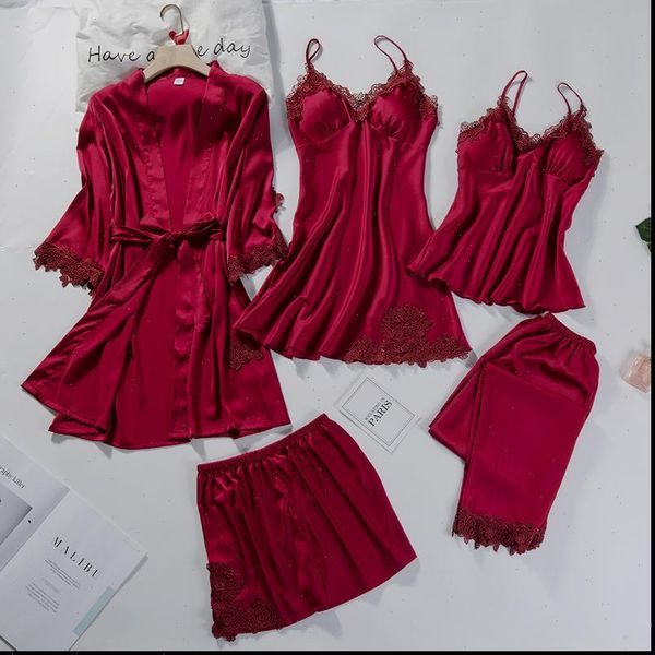 sweet lace flower trim 5pcs womens sleepwears pajamas set backless strap amp pant satin pyjamas sleepwear summer loose, Black;red
sweet lace flower trim 5pcs womens sleepwears pajamas set backless strap amp pant satin pyjamas sleepwear summer loose, Black;red