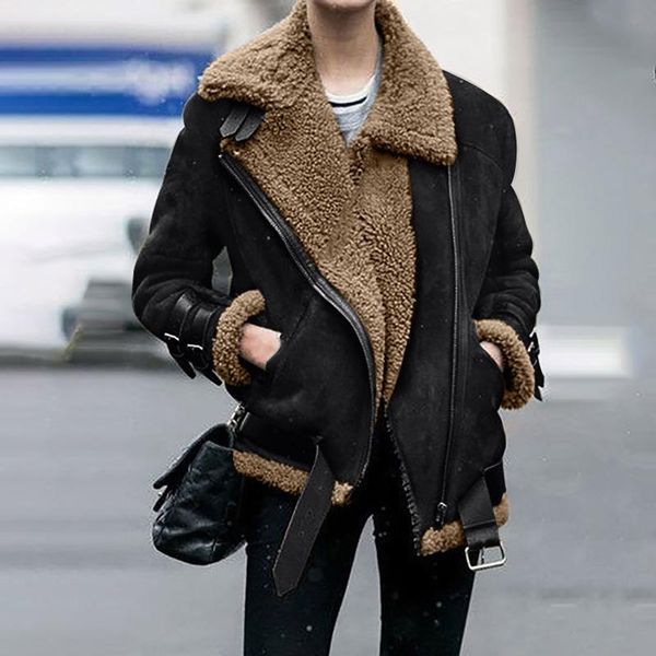 women's jackets winter jacket faux fleece coat outwear warm lapel biker motor female punk style fur de mujer, Black;brown
women's jackets winter jacket faux fleece coat outwear warm lapel biker motor female punk style fur de mujer, Black;brown