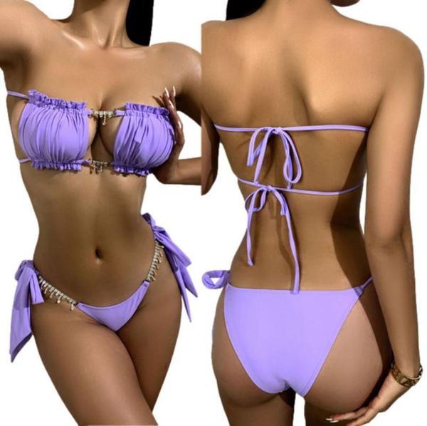 one-piece suits women's bandeau bikini set strapless frill trim ruched high cut bottom solid color swimming clothes
one-piece suits women's bandeau bikini set strapless frill trim ruched high cut bottom solid color swimming clothes