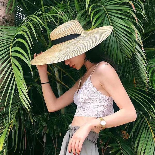 women natural wheat straw hat ribbon tie 15cm brim boater beach sun cap lady summer wide uv protect hats, Blue;gray
women natural wheat straw hat ribbon tie 15cm brim boater beach sun cap lady summer wide uv protect hats, Blue;gray