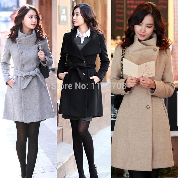 women's wool & blends lady girls fashion korean style slim winter noble long trench coat, Black
women's wool & blends lady girls fashion korean style slim winter noble long trench coat, Black