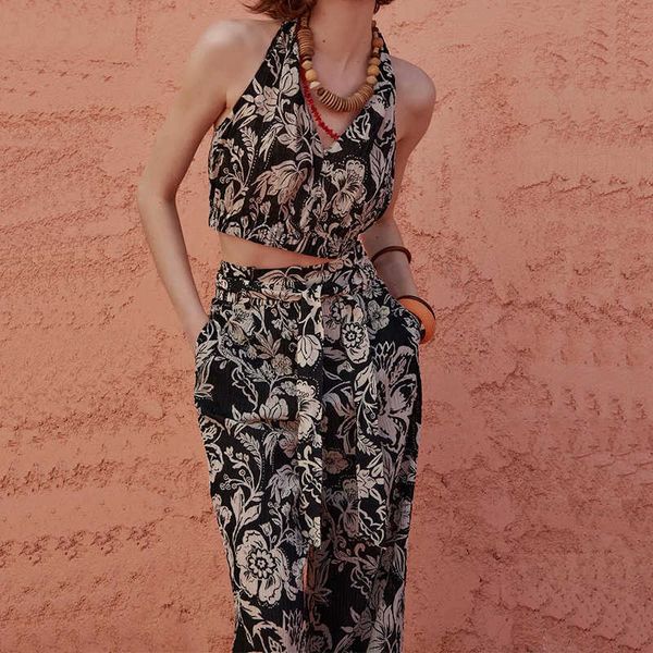za women suit 2-piece s & long pants fashion retro print backless chic black s casual youth 210601, White
za women suit 2-piece s & long pants fashion retro print backless chic black s casual youth 210601, White