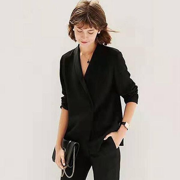 women's blouses & shirts 100% double layer silk blouse formal shirt solid deep v-neck long sleeves office elegant style fashion, White
women's blouses & shirts 100% double layer silk blouse formal shirt solid deep v-neck long sleeves office elegant style fashion, White