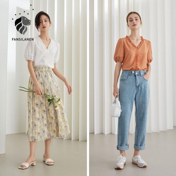 women's blouses & shirts fansilanen office lady v-neck white orange shirt women 2021 summer short-sleeved french for
women's blouses & shirts fansilanen office lady v-neck white orange shirt women 2021 summer short-sleeved french for