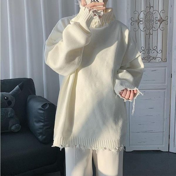 men's sweaters ripped edges irregular frayed men autumn winter warm half high collar pullover knitted sweater harajuku, White;black
men's sweaters ripped edges irregular frayed men autumn winter warm half high collar pullover knitted sweater harajuku, White;black