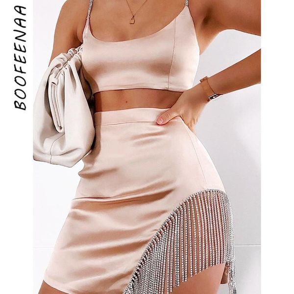 two piece dress boofeenaa 2 skirt set women club outfits diamond sparkly tassels satin evening matching sets c92-93, White
two piece dress boofeenaa 2 skirt set women club outfits diamond sparkly tassels satin evening matching sets c92-93, White