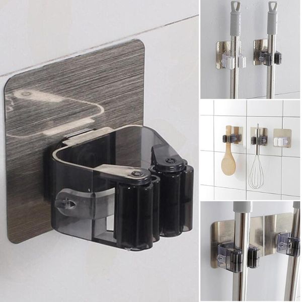 hooks & rails mop hook broom card holder buckle strong load-bearing punch wall hanging clip bracket sticky
