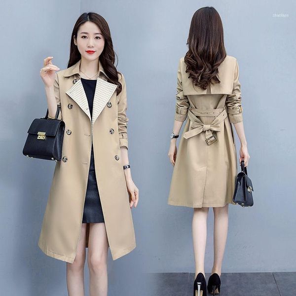 with sashes windbreaker women's british style 2021 knee-length korean slim double-breasted spring coat long overcoat r3661, Tan;black
with sashes windbreaker women's british style 2021 knee-length korean slim double-breasted spring coat long overcoat r3661, Tan;black