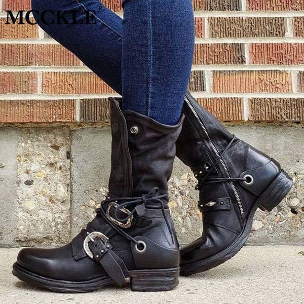 women's mid calf boots fashion ladies cool lace up buckle pu leather motorcycle shoes casual chunky heel women retro boot1, Black
women's mid calf boots fashion ladies cool lace up buckle pu leather motorcycle shoes casual chunky heel women retro boot1, Black