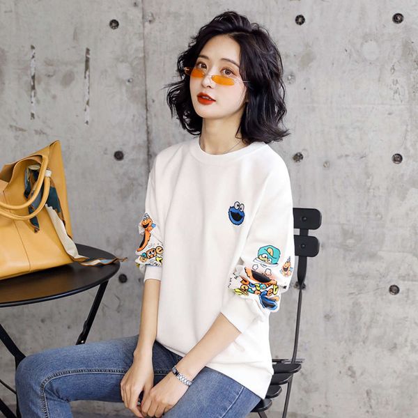 women's sweater loose fashion spring and autumn clothes thin white women's round neck coat, Black
women's sweater loose fashion spring and autumn clothes thin white women's round neck coat, Black