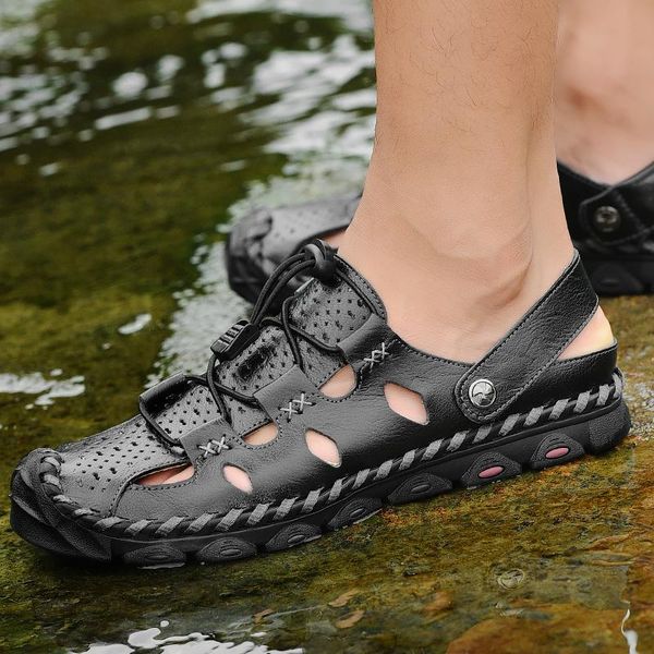 sandals suovekgo genuine leather summer men's wading sandal buckle casual outdoor comfortable sole beach slipper flat, Black
sandals suovekgo genuine leather summer men's wading sandal buckle casual outdoor comfortable sole beach slipper flat, Black