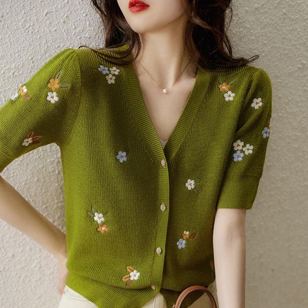 women's knits & tees summer women green knit cardigan sweater short sleeve flower embroidery knitted blusas mujer de moda 2021 cardigan, White
women's knits & tees summer women green knit cardigan sweater short sleeve flower embroidery knitted blusas mujer de moda 2021 cardigan, White