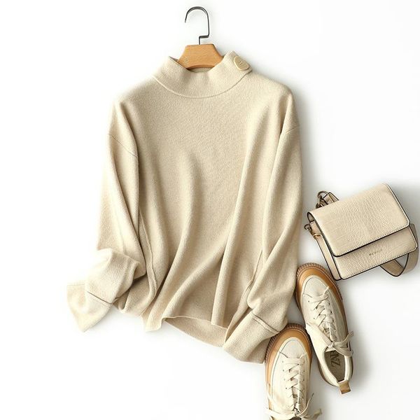 women's sweaters autumn winter styles cashmere wool half turtleneck side buttons pullovers france fashion knitwear, White;black
women's sweaters autumn winter styles cashmere wool half turtleneck side buttons pullovers france fashion knitwear, White;black
