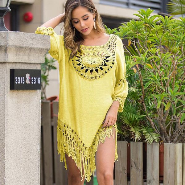 women's swimwear white crochet bikini cover up with fringe trim women hollow tunic beach dress arrival summer bathing suit beachwear, White;black
women's swimwear white crochet bikini cover up with fringe trim women hollow tunic beach dress arrival summer bathing suit beachwear, White;black