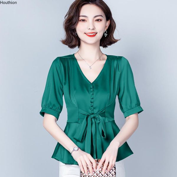 women's blouses & shirts houthion fashion blouse comfortable shirt summer short-sleeved v-neck korean bow satin leisure, White
women's blouses & shirts houthion fashion blouse comfortable shirt summer short-sleeved v-neck korean bow satin leisure, White