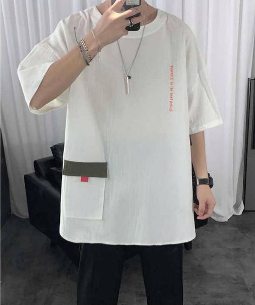 linen short-sleeved tee t-shirt men's fashion 2021 spring summer loose fat pocket half-sleeve clothes man, White;black
linen short-sleeved tee t-shirt men's fashion 2021 spring summer loose fat pocket half-sleeve clothes man, White;black