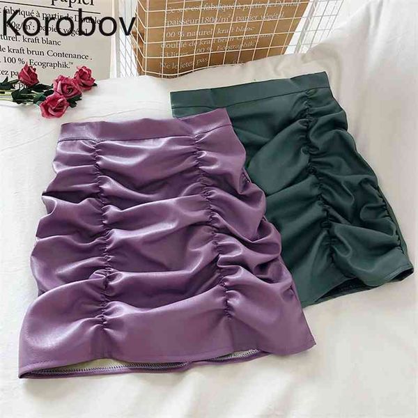 korobov women mini skirts new fashion a-line high waist pu faldas mujer streetwear wrinkle korean solid female skirt 210430, Black
korobov women mini skirts new fashion a-line high waist pu faldas mujer streetwear wrinkle korean solid female skirt 210430, Black