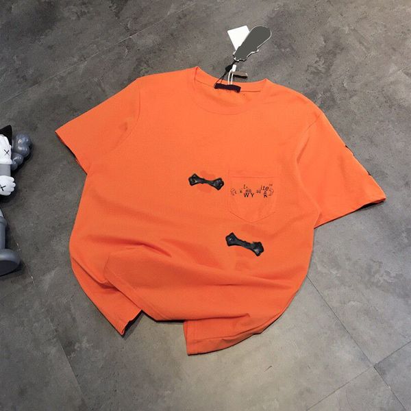 t shirt 21 spring and summer fashion brand kroja orange back large pattern chest leather splicing casual couple short sleeves, White
t shirt 21 spring and summer fashion brand kroja orange back large pattern chest leather splicing casual couple short sleeves, White