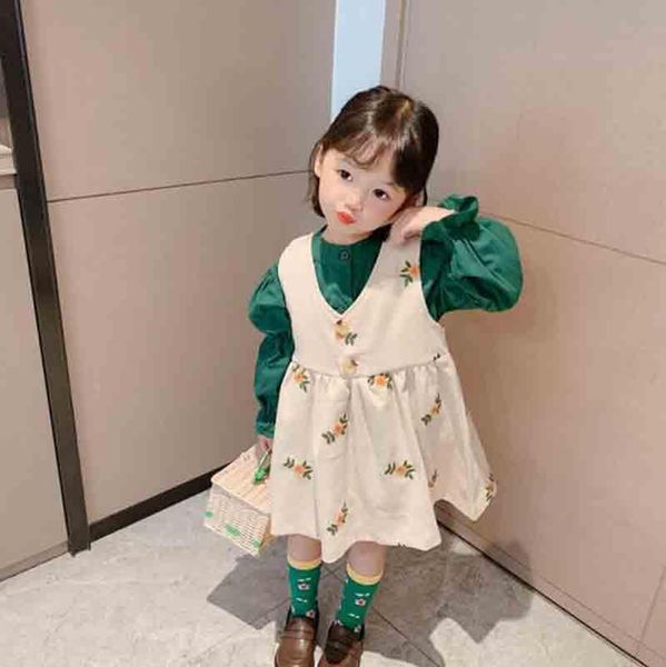 girl's dresses baby girls children vintage cute puff sleeve shirts+embroidery floral vest dress 2pc sets clothing kids dance party gown, Red;yellow
girl's dresses baby girls children vintage cute puff sleeve shirts+embroidery floral vest dress 2pc sets clothing kids dance party gown, Red;yellow