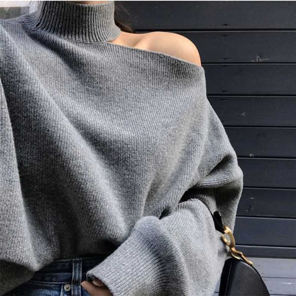 hma korean chic temperament elegant design thickening sweater hollow open shoulder turtleneck pullover loose sweater 211221, White;black
hma korean chic temperament elegant design thickening sweater hollow open shoulder turtleneck pullover loose sweater 211221, White;black