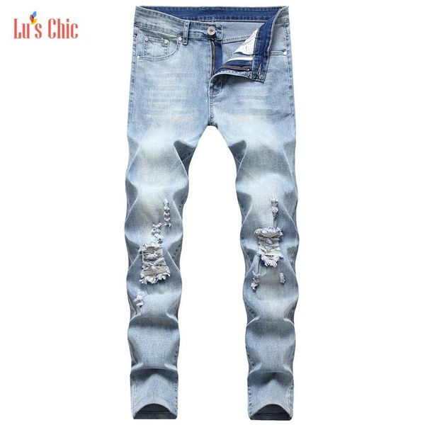 men's jeans lu's chic ripped skinny denim slim fit tapered destroyed hole distressed with pockets, Blue
men's jeans lu's chic ripped skinny denim slim fit tapered destroyed hole distressed with pockets, Blue
