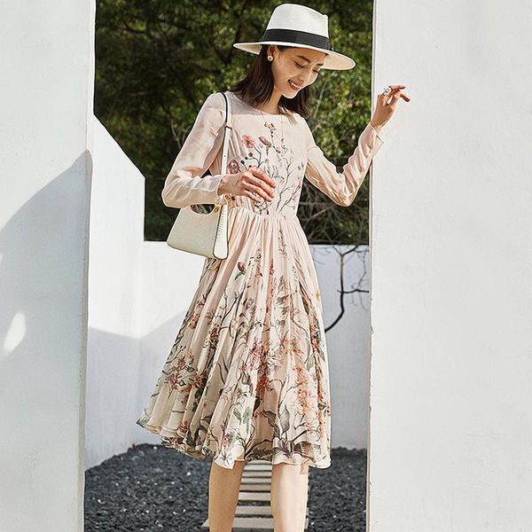 casual dresses 100% silk dress women style floral print o neck long sleeve lightweight fabric fashion, Black;gray
casual dresses 100% silk dress women style floral print o neck long sleeve lightweight fabric fashion, Black;gray