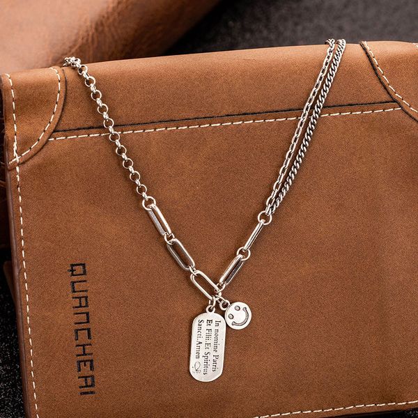 s925 sterling letter brand necklace women's simple personality smile neck chain cold wind silver valentine's day gift
s925 sterling letter brand necklace women's simple personality smile neck chain cold wind silver valentine's day gift