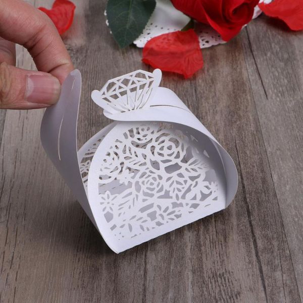 gift wrap 50pcs hollow die-cut diamond favor boxes wedding candy - white