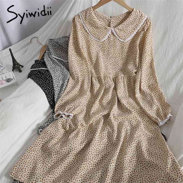 fashion floral print high waist dresses women puff sleeve peter pan collar bow lace up a-line summer korean 210607, Black;gray
fashion floral print high waist dresses women puff sleeve peter pan collar bow lace up a-line summer korean 210607, Black;gray