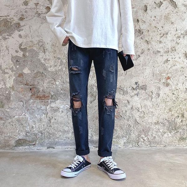 summer ripped jeans men's slim fashion hole biker men streetwear korean hip-hop straight denim trousers mens s-2xl, Blue
summer ripped jeans men's slim fashion hole biker men streetwear korean hip-hop straight denim trousers mens s-2xl, Blue