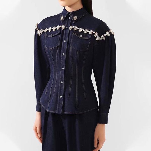 women's blouses & shirts msxu 2021 autumn heavy industry diamond-studded lapel single-breasted slim denim jacket, White
women's blouses & shirts msxu 2021 autumn heavy industry diamond-studded lapel single-breasted slim denim jacket, White