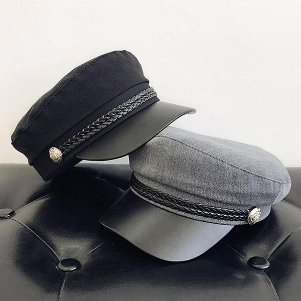 berets fashion pu leather military hat autumn sailor hats for women men black grey flat female travel cadet captain cap, Blue;gray
berets fashion pu leather military hat autumn sailor hats for women men black grey flat female travel cadet captain cap, Blue;gray