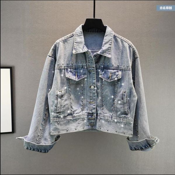 women's jackets 2021 spring and autumn clothes loose thin heavy industry rivets small long-sleeved denim short jacket women, Black;brown
women's jackets 2021 spring and autumn clothes loose thin heavy industry rivets small long-sleeved denim short jacket women, Black;brown