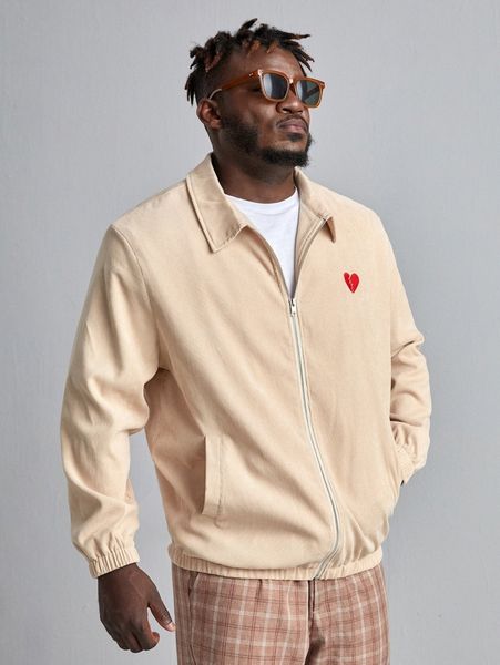 extended sizes men heart embroidered slant pockets corduroy jacket 26ts#, Black;brown
extended sizes men heart embroidered slant pockets corduroy jacket 26ts#, Black;brown