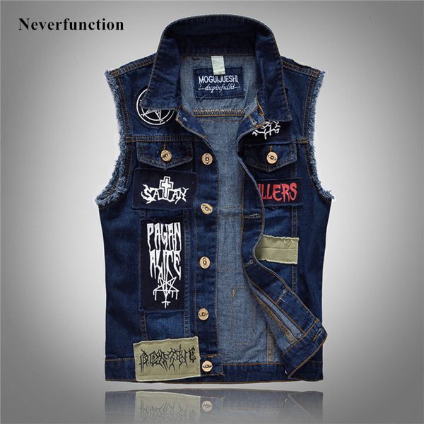 hoodies autumn winter men fashion personality patch printed denim jackets vests motorcycle male casual sleeveless coats 5xl, Black
hoodies autumn winter men fashion personality patch printed denim jackets vests motorcycle male casual sleeveless coats 5xl, Black