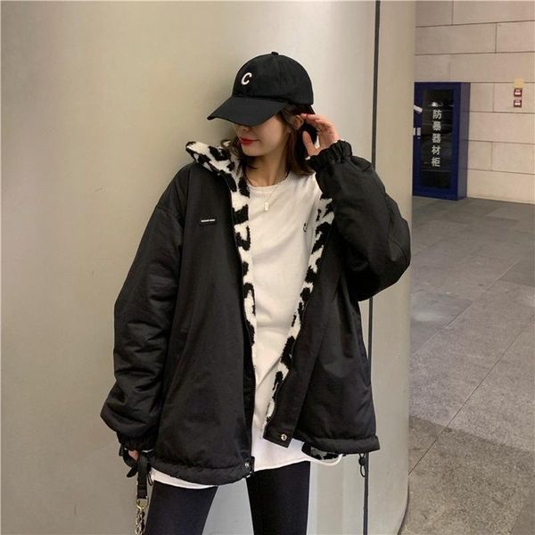 women's fur & faux double-sided warmth 2021 winter jacket cute cow leopard print lapel long-sleeved fashion coat trend, Black
women's fur & faux double-sided warmth 2021 winter jacket cute cow leopard print lapel long-sleeved fashion coat trend, Black