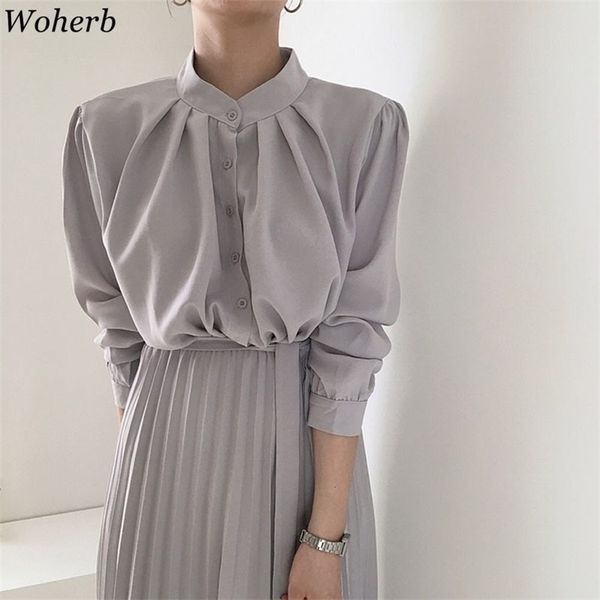 dress women ropa mujer office lady elegant slim waist vestidos pleated stand neck robe bandage solid korean clothing 210519, Black;gray
dress women ropa mujer office lady elegant slim waist vestidos pleated stand neck robe bandage solid korean clothing 210519, Black;gray