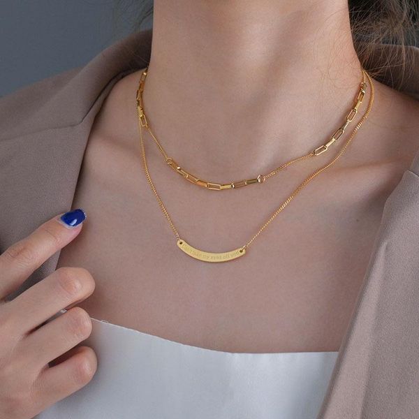 chokers korean style curved necklace women's fashion double layer twin letters geometric pendant stainless steel neck joint, Golden;silver
chokers korean style curved necklace women's fashion double layer twin letters geometric pendant stainless steel neck joint, Golden;silver