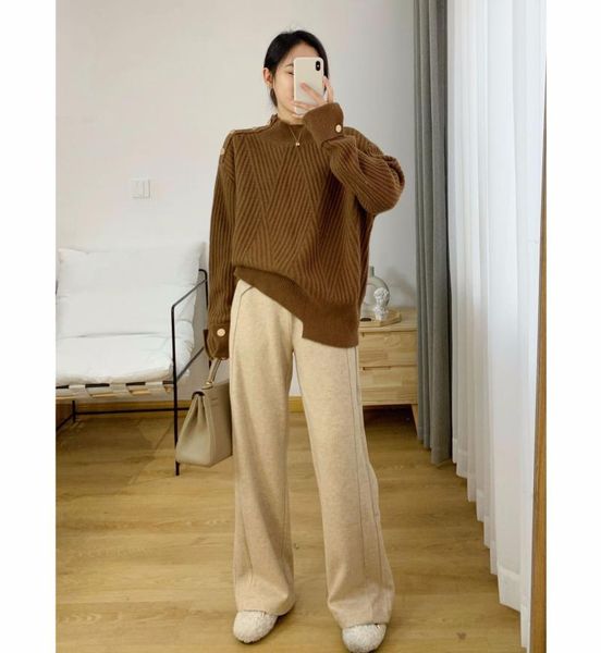 women's sweaters women sweater 2021 gold buckle decoration half high neck long sleeve full wool outer wear loose pullover, White;black
women's sweaters women sweater 2021 gold buckle decoration half high neck long sleeve full wool outer wear loose pullover, White;black