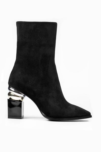 boots gold heel detailed square toe black suede