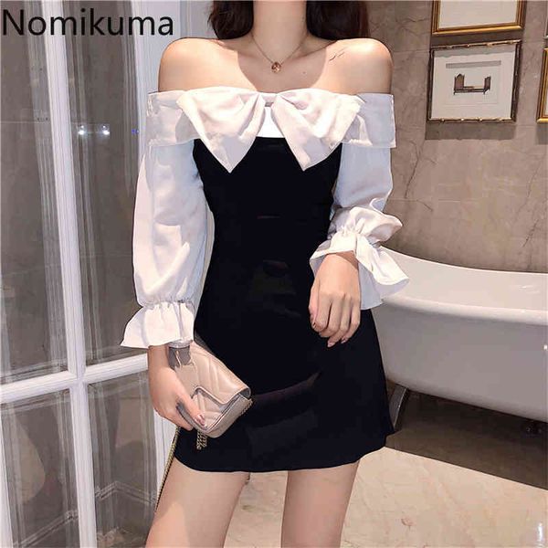 nomikuma contrast color long flare sleeve off shoulder dress women patchwork slim waist korean dresses vestidos 3a510 210514, Black;gray
nomikuma contrast color long flare sleeve off shoulder dress women patchwork slim waist korean dresses vestidos 3a510 210514, Black;gray